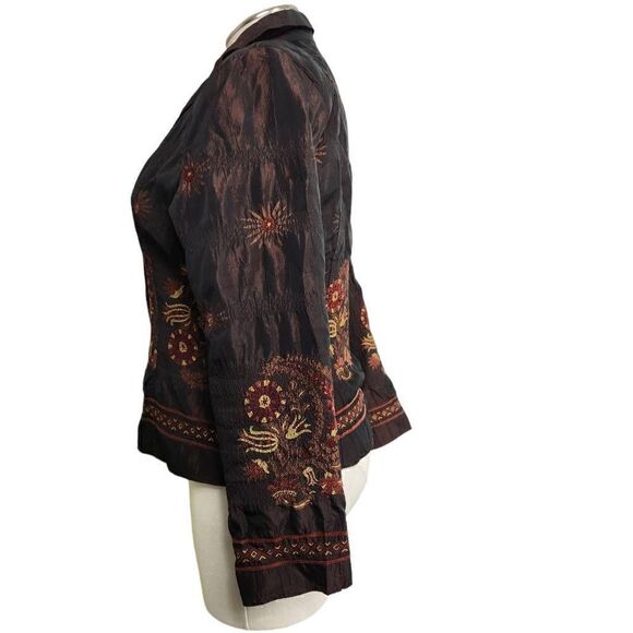 E.L.C.C. Embroidered Paisley Starburst button front blazer jacket brown bronze S - Picture 5 of 6